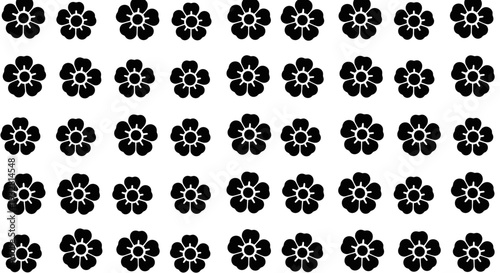 Black Flower Icons on White Background.