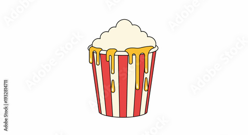 A bucket filled with melted yellow and white popcorn