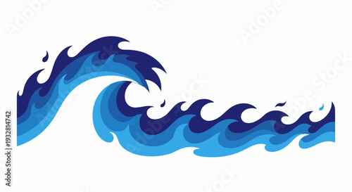 A blue wave crashes with foamy crest in ocean