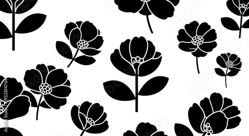 Black Silhouette Flower Graphic Design Elements.