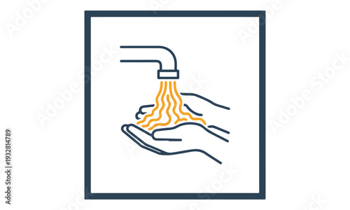 Hand Washing Icon: Faucet with Water Flowing onto Hands