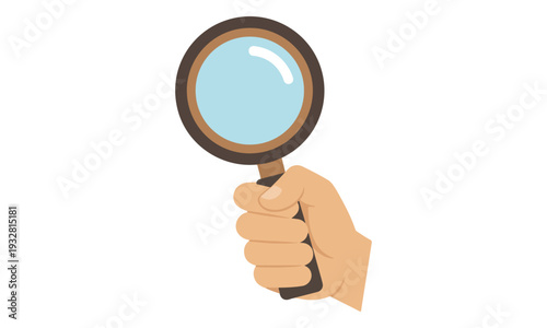Hand Holding Magnifying Glass Illustration on White Background