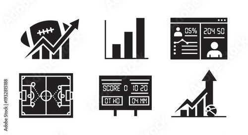 Set of 6 Sports Analytics and Statistics Icons Vector