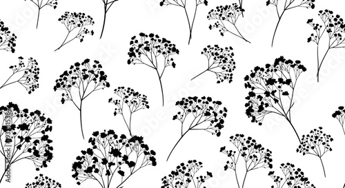 Black and white illustration of flowers.