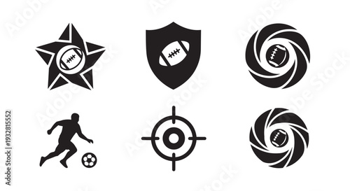 Set of 6 black and white football and soccer sport icons vector