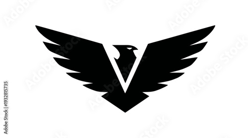 Stylized black eagle silhouette with outstretched wings, modern geometric design, powerful avian symbol of freedom and strength