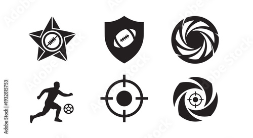 Set of 6 black and white sports and target icons vector