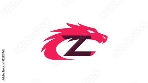 Modern red dragon head illustration with a powerful Z letter integrated, fierce mythical creature graphic design on white background