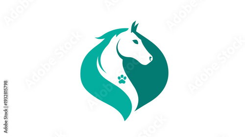 Elegant stylized horse head and paw print logo icon in teal and white, symbolizing animal welfare, pet care, and veterinary services.