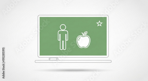 Laptop with green chalkboard on screen education icons apple and star e learning concept