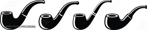 Classic smoking pipe silhouette icon set minimal flat vector illustration isolated on light background for tobacco shop and vintage design
