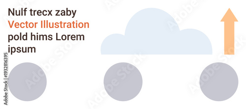 Cloud computing, data growth, technology progress, innovation, business trends, digital development. Abstract design with cloud shape, circles and upward arrow. Cloud computing and data growth