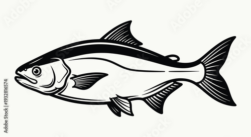 Black and white illustration of a tarpon fish saltwater fish