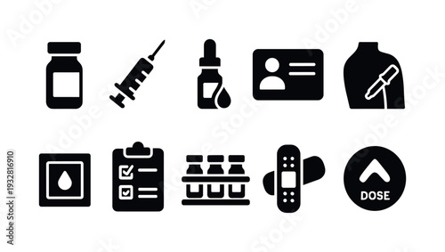 Vaccination and immunization silhouette icon set for health and safety