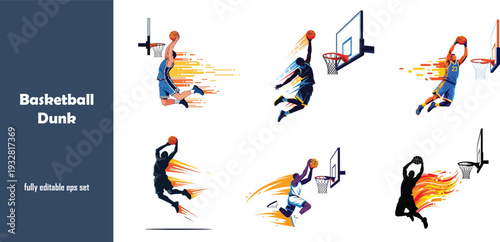 Basketball Player Slam Dunk Action Vector