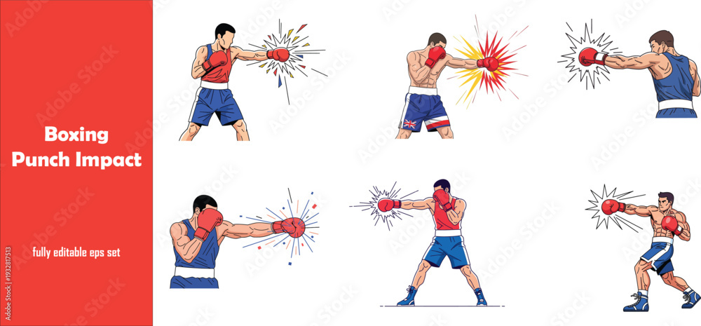 Fototapeta premium Boxer Throwing Powerful Punch Flat Vector Illustration