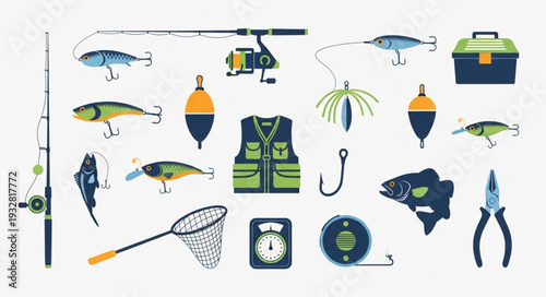 Collection of fishing equipment and accessories for recreational angling activities.