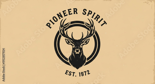 Pioneer Spirit Deer Head Logo Design with Antlers and Circle.