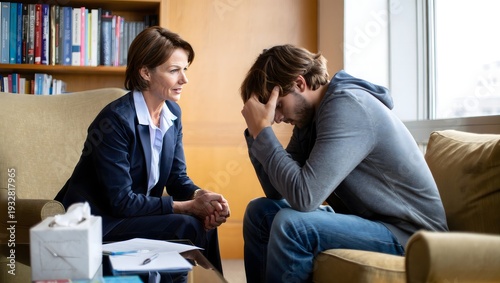Therapist Counseling Young Man in Office Setting