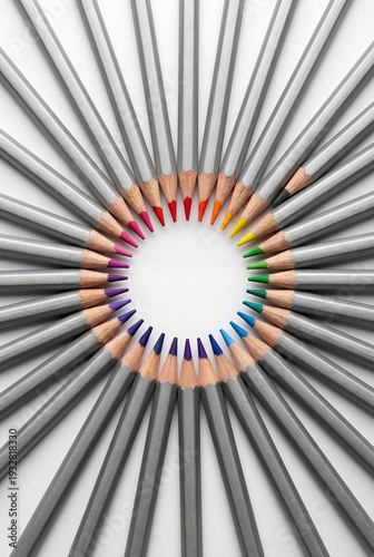 Color Diversity Concept with Gray Pencils and Vibrant Tips