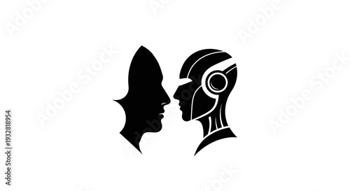 Human and robot head silhouettes facing.