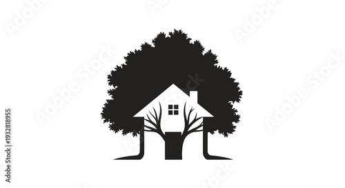 House Tree Silhouette Logo Design.