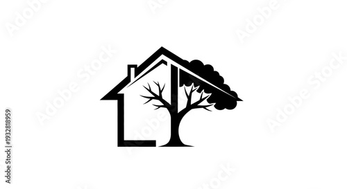 House with tree logo design.