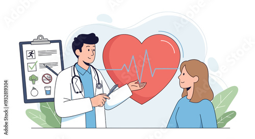 Doctor consulting patient about heart health, EKG, healthy lifestyle choices