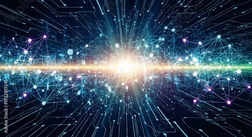 Bright Light Exploding with Lines and Particles.