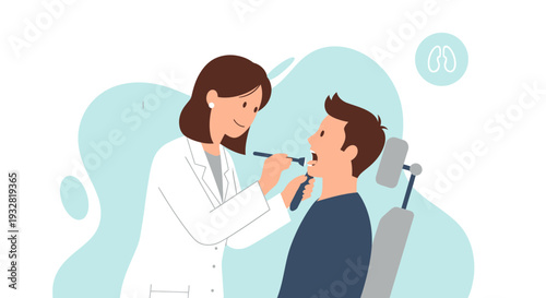 Doctor examining patient's throat with otoscope, medical checkup, healthcare concept