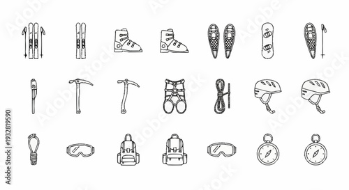 Camping and Hiking Equipment Icons Set.