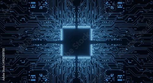 Central Microchip on Circuit Board.