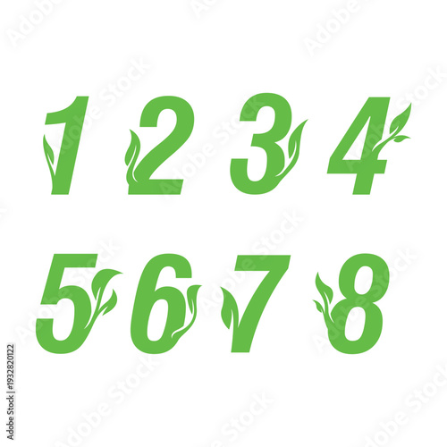 Green Numbers With Leaf Motifs