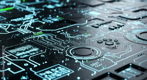 Closeup of a circuit board with microchip.