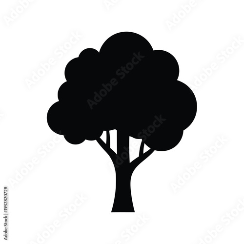 Black silhouette of a deciduous tree on white background