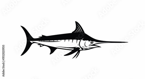 Black Silhouette of a Marlin Fish black and white billfish