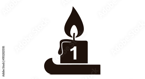 Stylized dark brown vector graphic illustration of a candle with the number one, ideal for celebrating a first birthday, anniversary, or special milestone event.