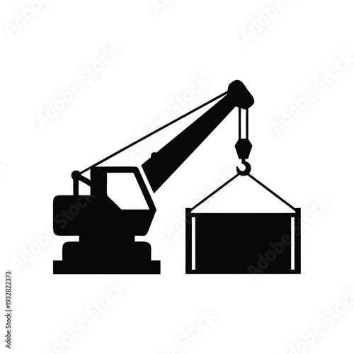Silhouette of a crane lifting a container construction