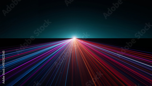 複数の光のラインが一つに集まるスピード感で表す連携の抽象背景