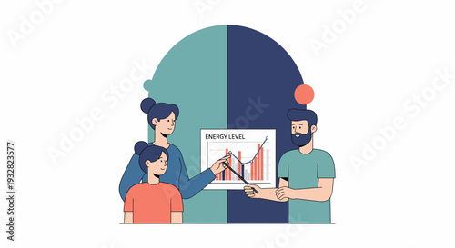 Healthcare and Medical Professionals Presenting Energy Level Graph to Group in Educational Illustration