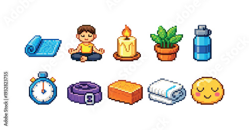 Meditation and wellness flat icon set. Relaxation, mindfulness flat icons collection.