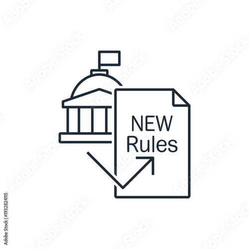 Management building, administration, and documents. New rules.Vector linear icon illustration isolated on white background.