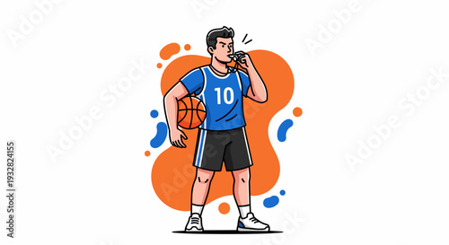 Basketball player in Medical Healthcare jersey takes a hydration break during practice, holding a waterbottle amid colorful splatter on white backdrop