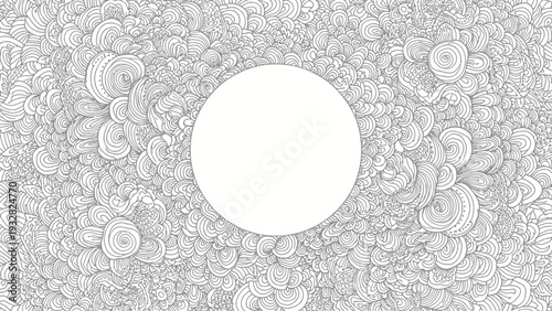 Intricate hand drawn doodle pattern with circular frame for text