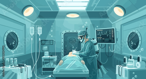 Surgeon Performing Futuristic Medical Procedure on Patient.
