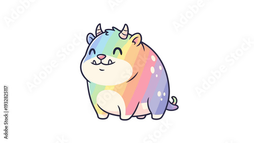 Cute rainbow colored monster cartoon character isolated on white background