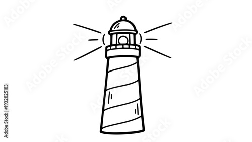 Hand Drawn Lighthouse with Radiating Light
