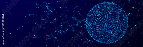 3D sphere structure with connected dots and lines. Wireframe construct. Technological concept of background. 3d