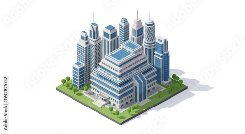 Isometric City Buildings: Modern Architecture, Skyscrapers, Business District, Urban Landscape
