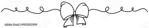 Hand drawn girly coquette bow ribbon banner. Editable stroke line. Vector stock illustration isolated on background for design template birthday, wedding, Christmas card, invitation, sale.